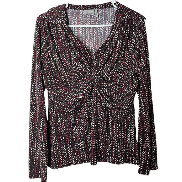 Nicki By Nicole Miller Womens Top L Multicolor Long Sleeve Collared Cinched Dots - Picture 1 of 6
